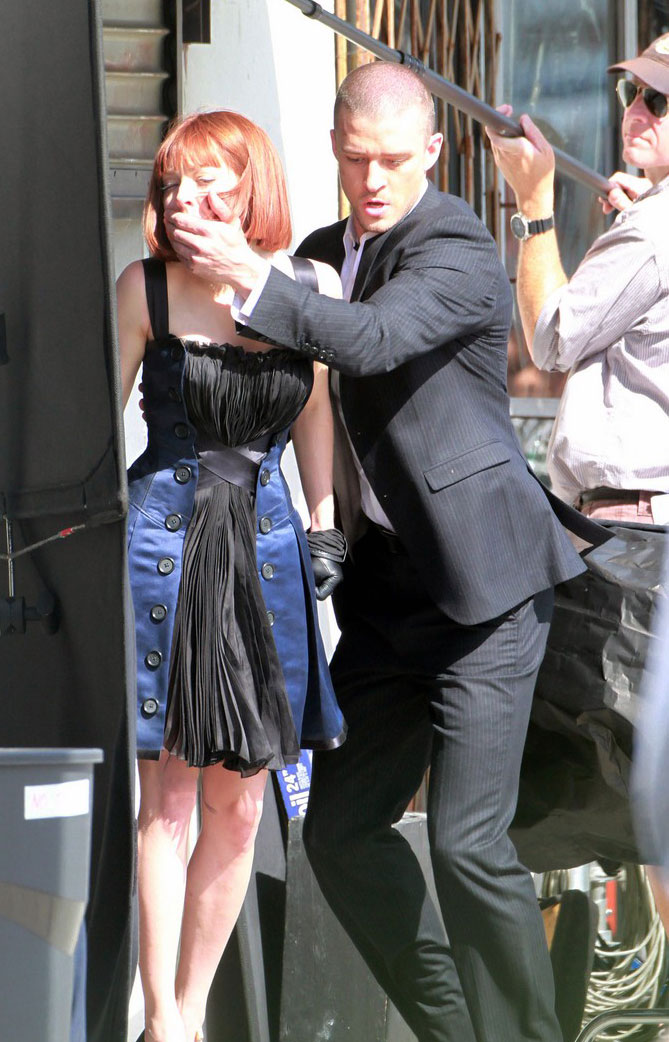Amanda Seyfried e Justin Timberlake sul set