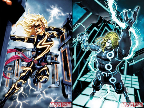 Ms. Marvel e Thor in the world of Tron