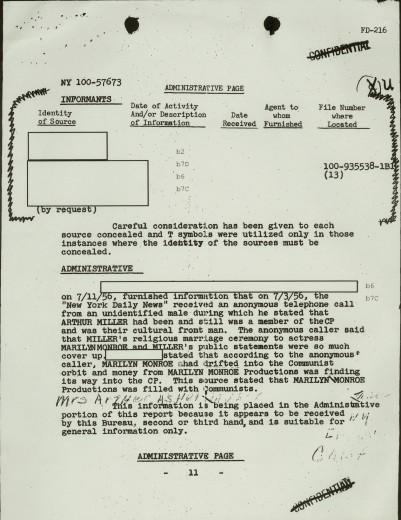 Il documento dell'FBI su Marilyn Monroe 'comunista'