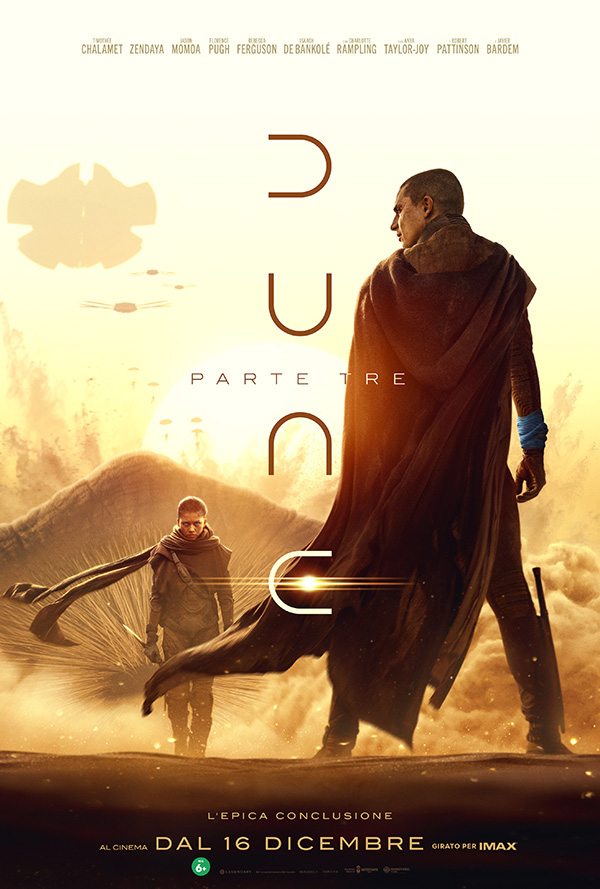Poster ufficiale italiano di Dune – Parte Tre con Paul Atreides nel deserto, il titolo del film e la data di uscita del 16 dicembre 2026.
