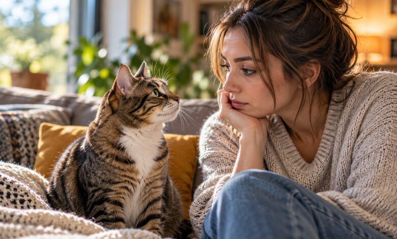 Gatto osserva il volto della proprietaria: uno studio indaga se i gatti comprendono le emozioni umane