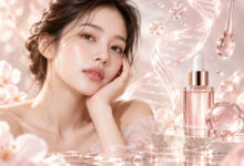 PDRN nella skincare coreana con siero viso e richiami al DNA