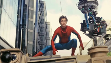 Tom Holland sul set di Spider-Man